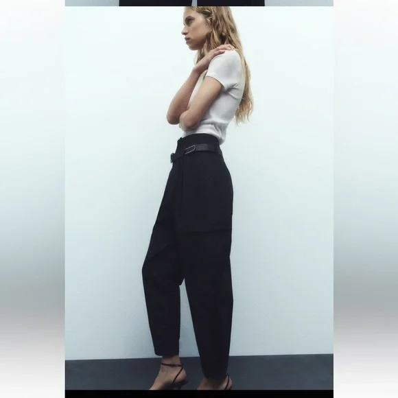 BELTED PAPERBAG PANTS - Picture 2 of 12